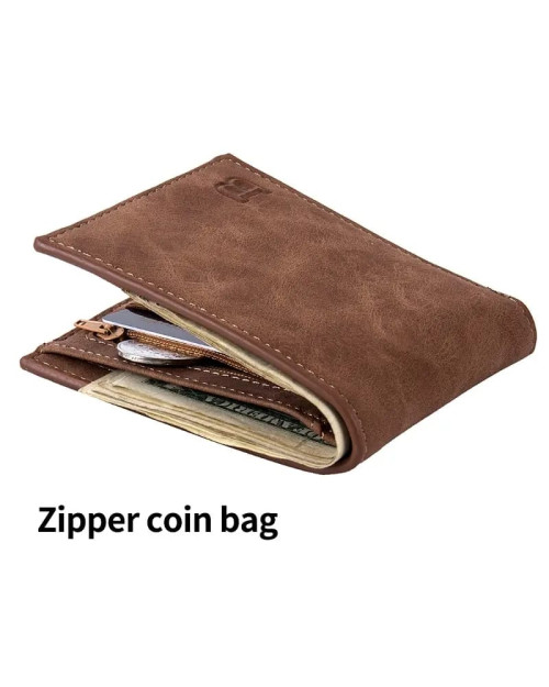 A men's wallet with paper money and bank cards in brown, beautiful and comfortable