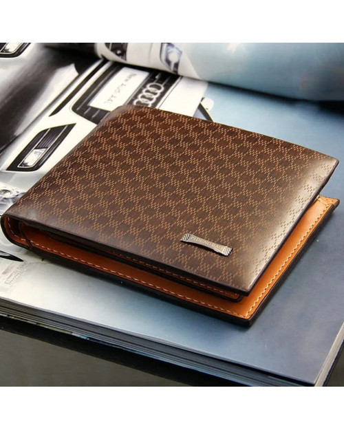 A men's wallet with paper money and bank cards in brown, beautiful and comfortable