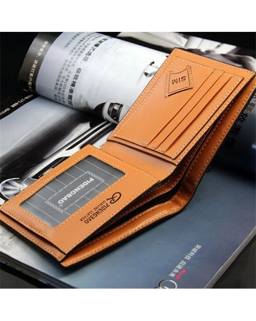 A men's wallet with paper money and bank cards in brown, beautiful and comfortable