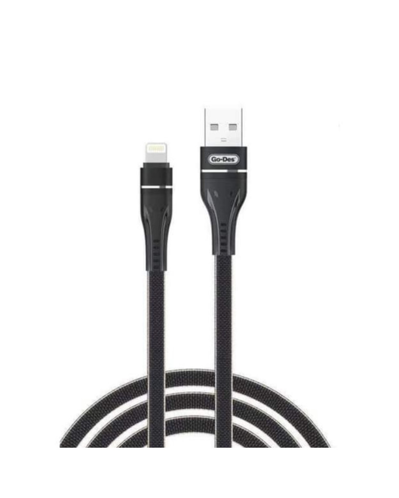 Go-Des Lightning Charge and Data Cable, Black, 2.4A, 2M