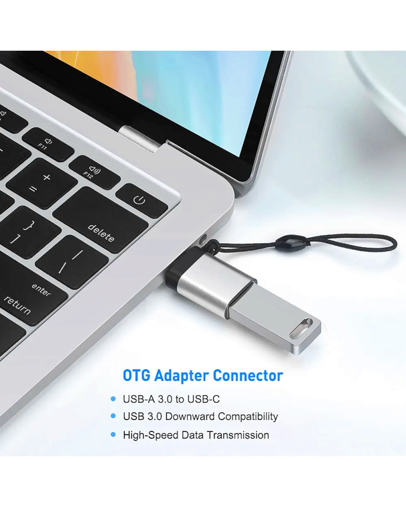 USB C to USB 3.0 OTG Adapter (2 Pack), USB-C to USB 3.0 Adapter with Lanyard Compatible with MacBook, Cell Phone and Type C Devices (Silver)