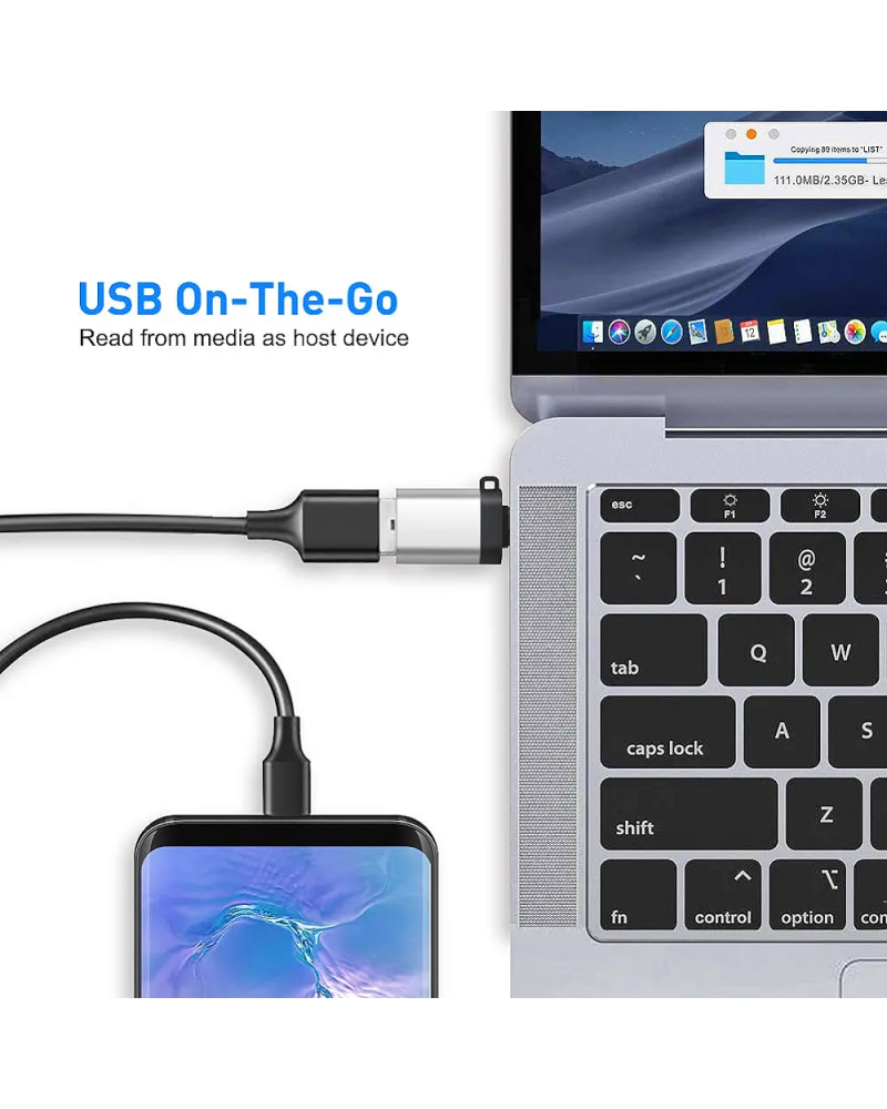 USB C to USB 3.0 OTG Adapter (2 Pack), USB-C to USB 3.0 Adapter with Lanyard Compatible with MacBook, Cell Phone and Type C Devices (Silver)