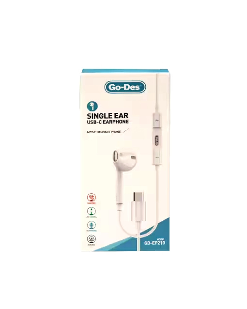 Go-Des Single Ear USB-C Earphone, White